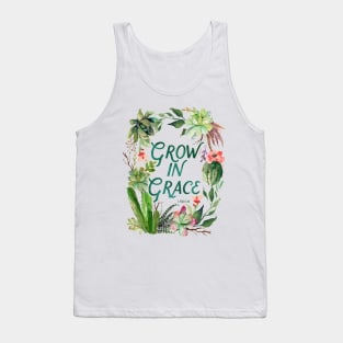 Grow in Grace, watercolor, plants, plant lady, cactus, scripture, painted cactus, succulent, grace, grow Tank Top